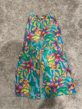 Billabong Wide Leg Floral Pants - Teal, Yellow, Pink, Green
